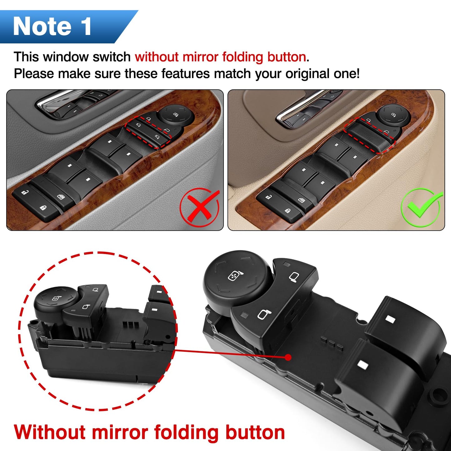 TOP-MAX 20835552 Master Power Window Switch Driver Side Compatible with 2007-2013 Chevrolet Silverado, Avalanche, 2007-2014 Suburban, Tahoe, Sierra, Yukon Without Power Folding Mirrors, OE# 20835552