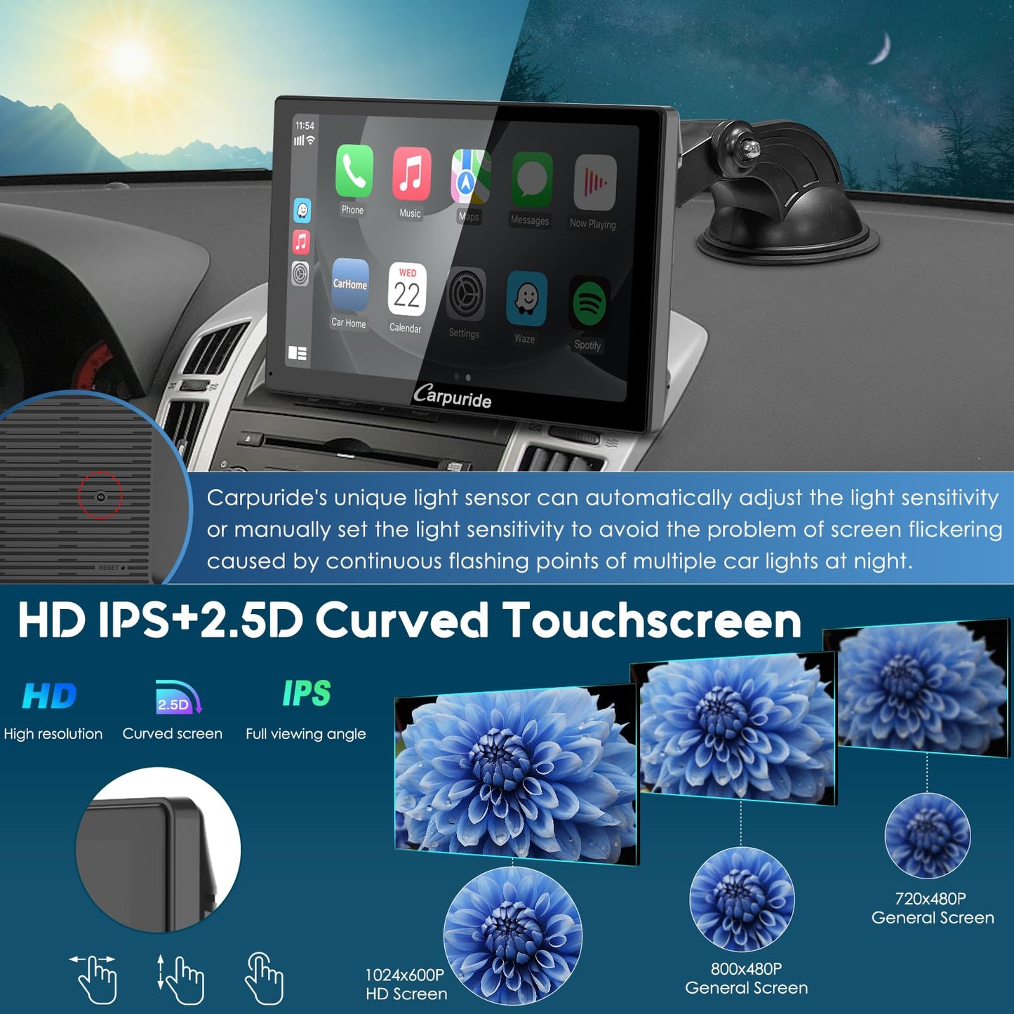 2024 CARPURIDE C98 9 Inch Car Play Screen for Car, Compatible with Wireless/Wired Apple CarPlay, Android Auto and Mirror Link - Bluetooth Audio, Navigation,Siri, FM, AUX