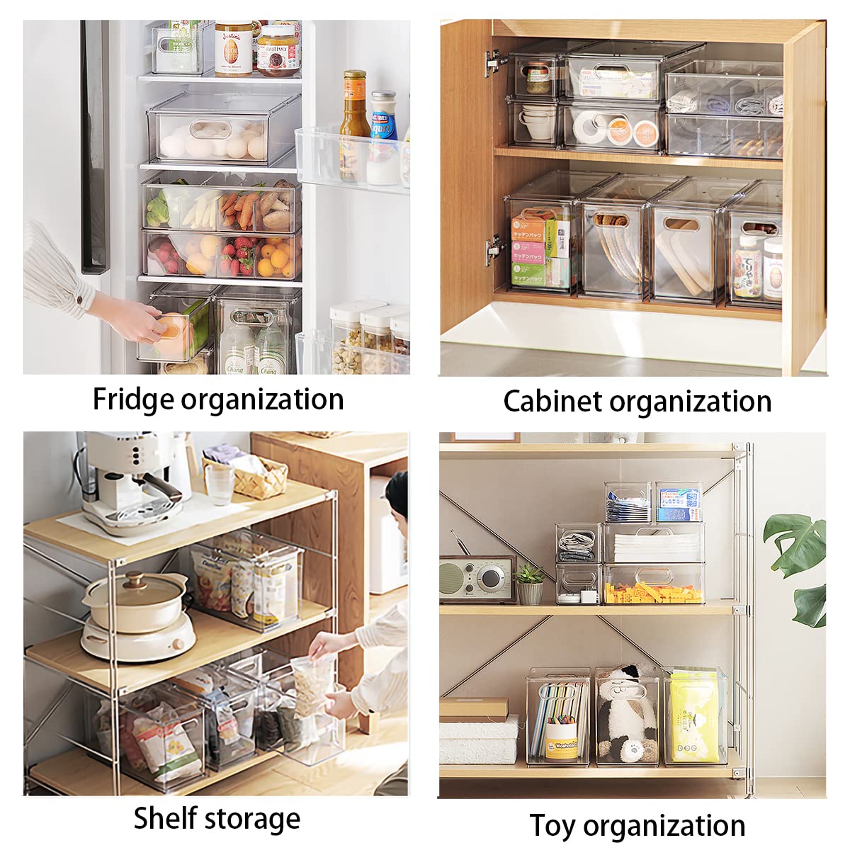 MineSign Stackable Fridge Drawer Pull-Out Bins with Handles 3 Pack Large Clear Food Container with Removable Dividers Refrigerator Storage box Divided Produce Saver for Pantry Kitchen
