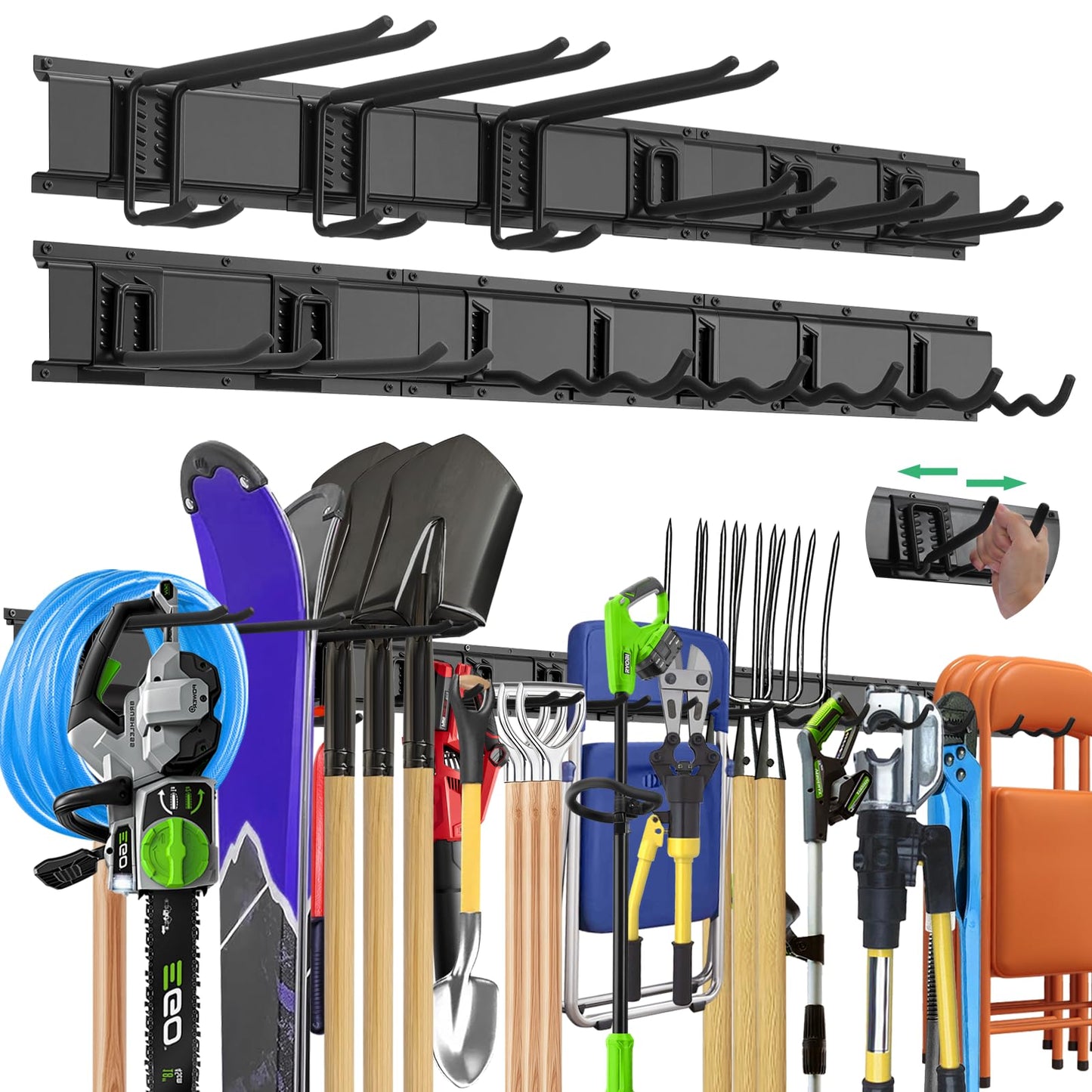 Evalote "64 Garage Tool Organizer Wall Mount - Heavy Duty 750lbs Metal Storage Rack, Easy Install Adjustable Hooks for Garden Tools Brooms