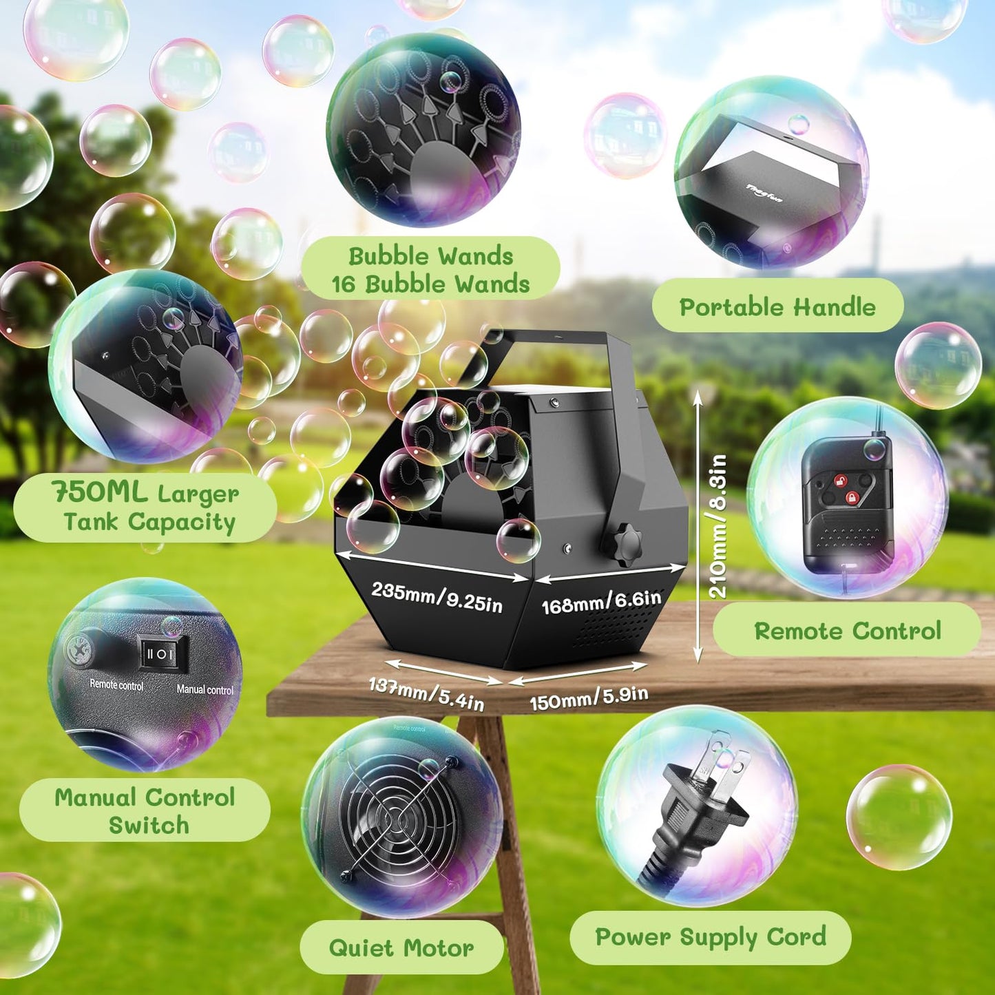 Theefun Bubble Machine: Remote Control 750ML Metal Bubble Blower Machine with High Output, Plug-in Automatic Bubble Maker Bubble Toys for Parties Wedding Birthday Indoor Outdoor Use with AC Adapter