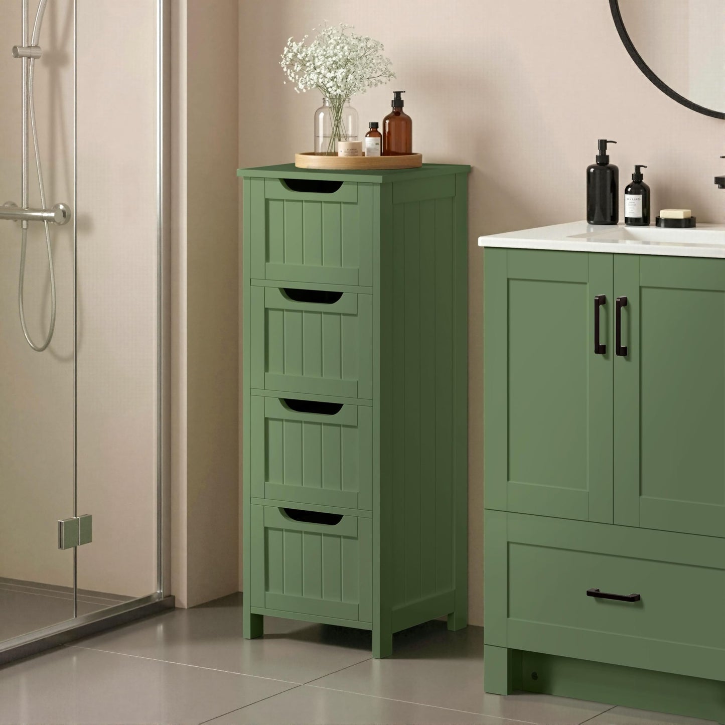 Yaheetech Bathroom Storage Cabinet, Narrow Side Storage Organizer with 4 Drawers, Slim Free-Standing Floor Cabinet for Bathroom/Hallway/Living Room, Green