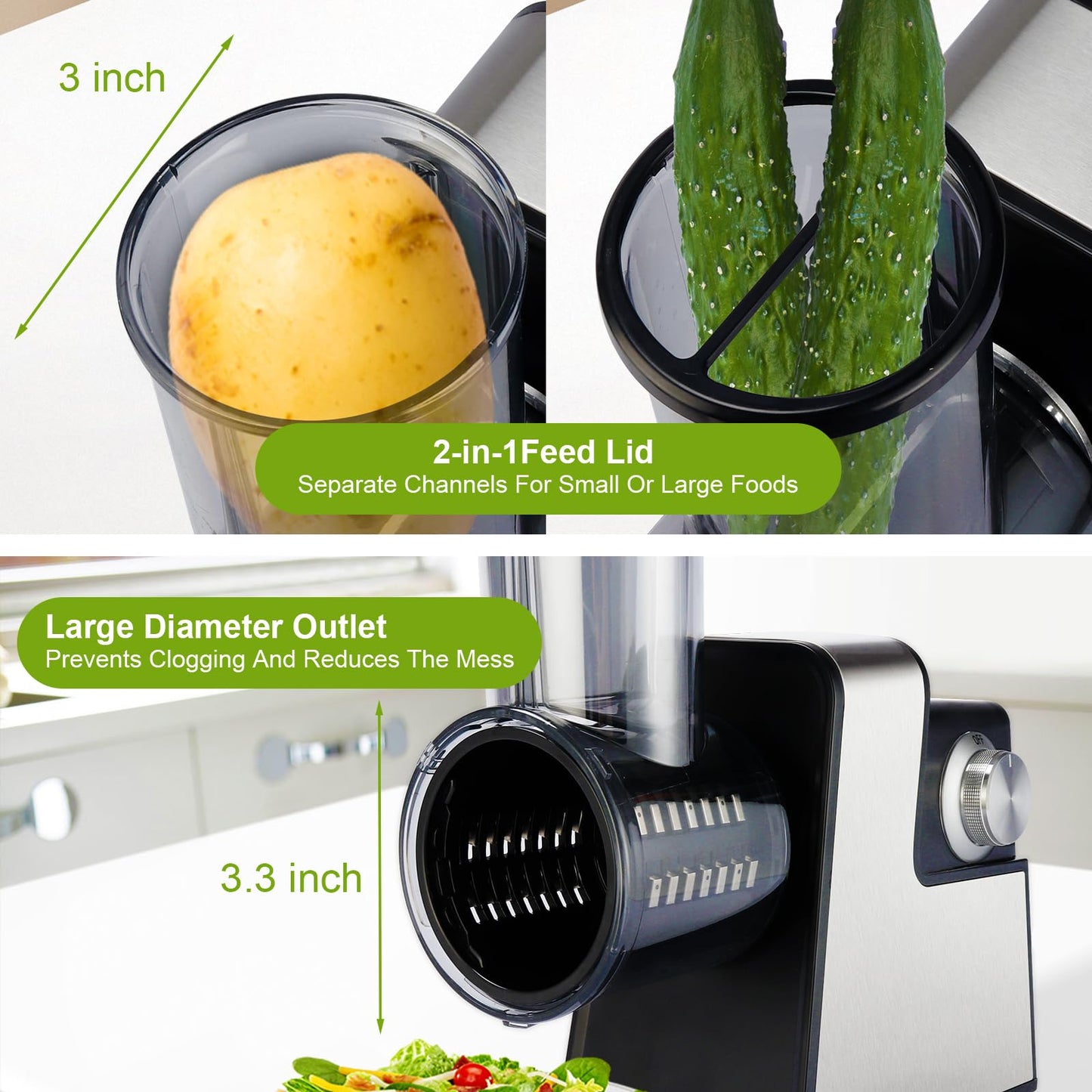Upgraded 300W Electric Cheese Grater with 7 Stainless Steel Blades, Cheese Shredder Electric for Slicing, Shredding & Grinding Vegetables, Fruits and Nuts,Easy One-Touch Control
