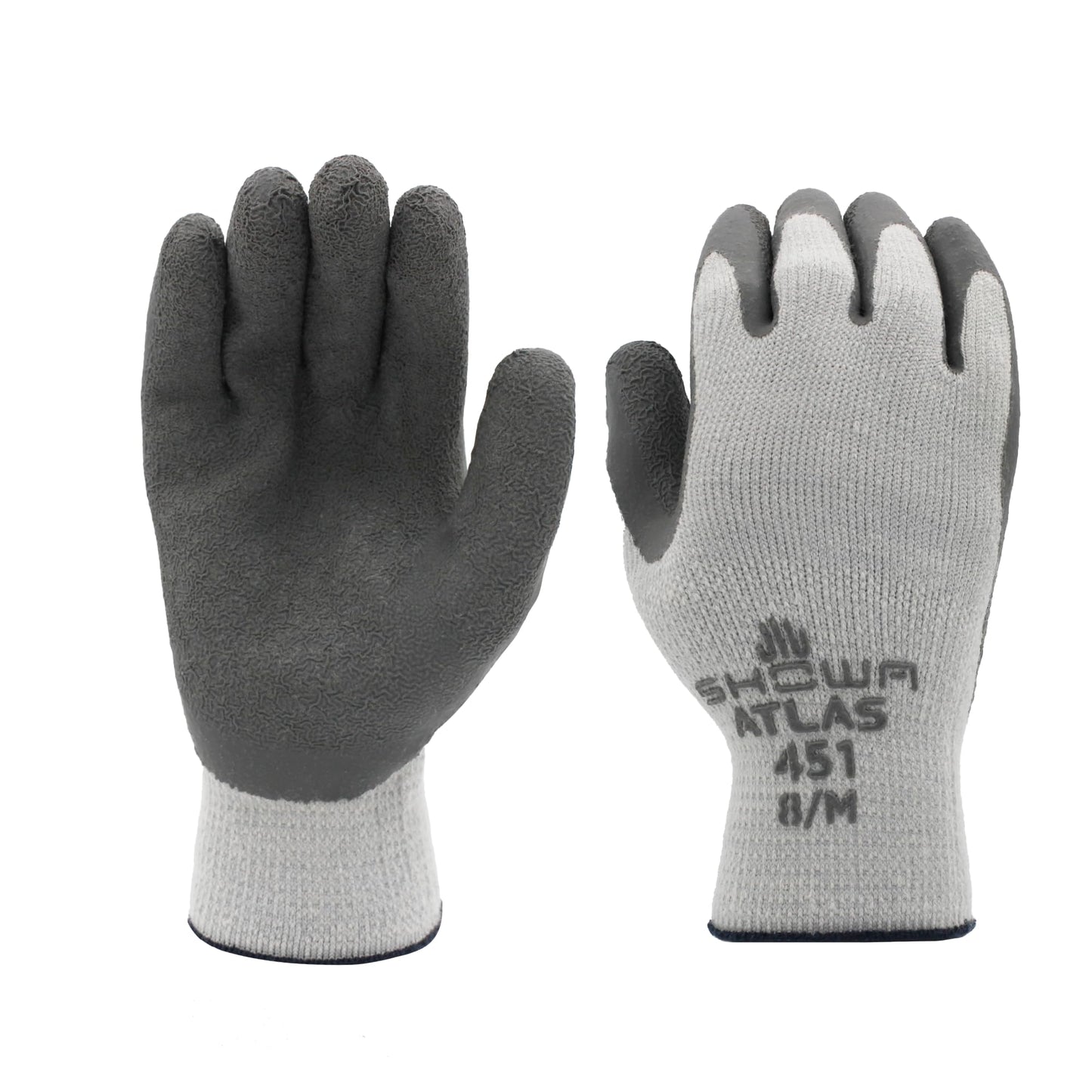 SHOWA Atlas 451 Natural Rubber Latex Palm Coated Insulated General Purpose Winter Work Glove with Poly Blend Liner, Large (12 Pair)