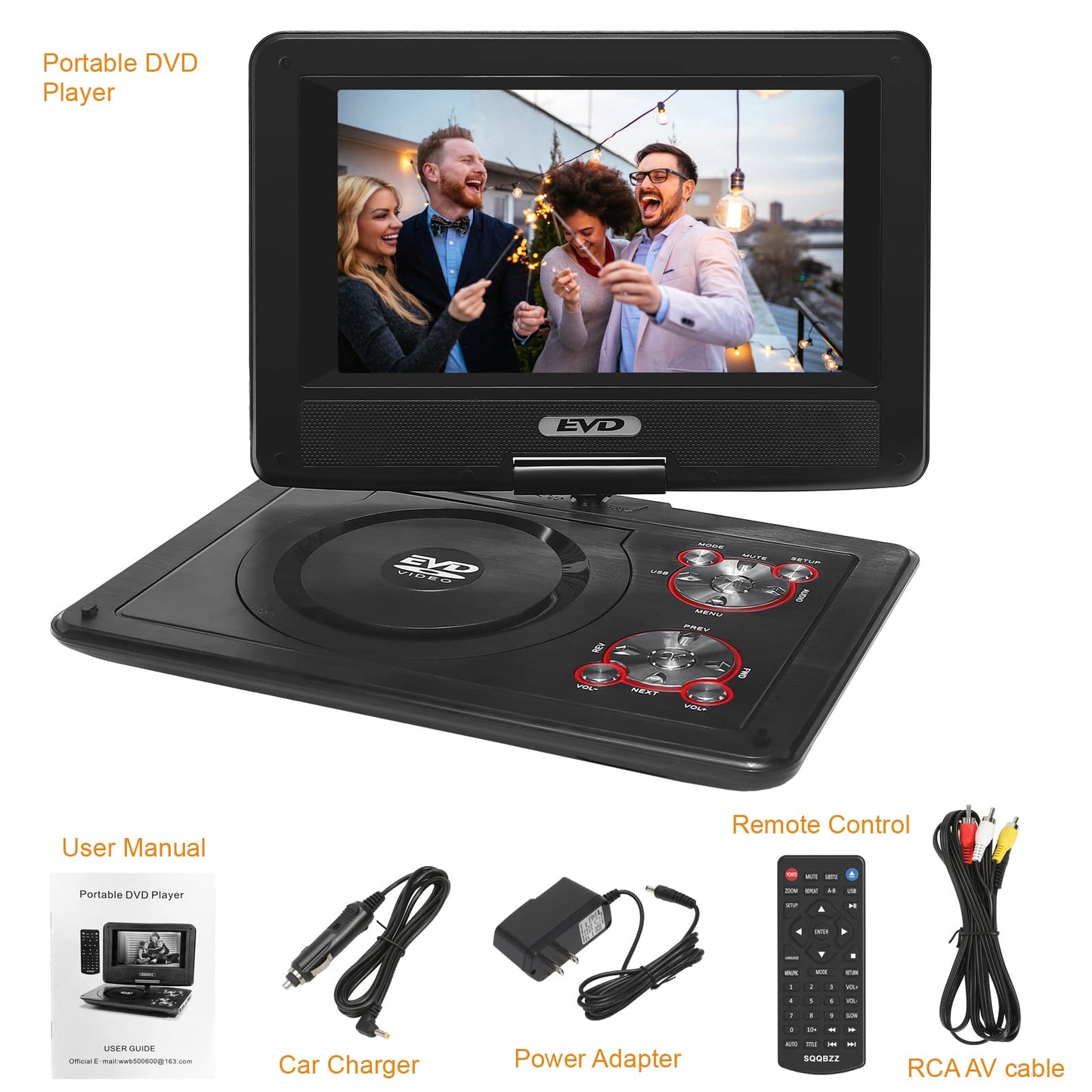 11.5" Portable DVD Player with 9.5" Swivel Screen, 5-Hours Rechargeable Battery,Car DVD Player,Support CD/DVD/SD Card/USB,Regions Free,Dual Speakers, Black…