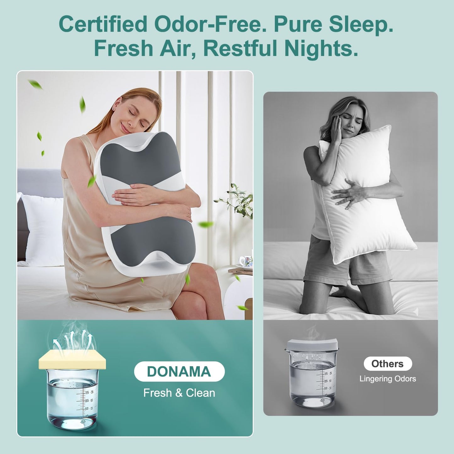 DONAMA Cervical Neck Pillow- Ergonomic Pillows for Pain Relief, Contour Memory Foam Pillow for Side/Back/Stomach Sleepers, CertiPUR-US Certified with Cooling Ice Silk Pillowcase