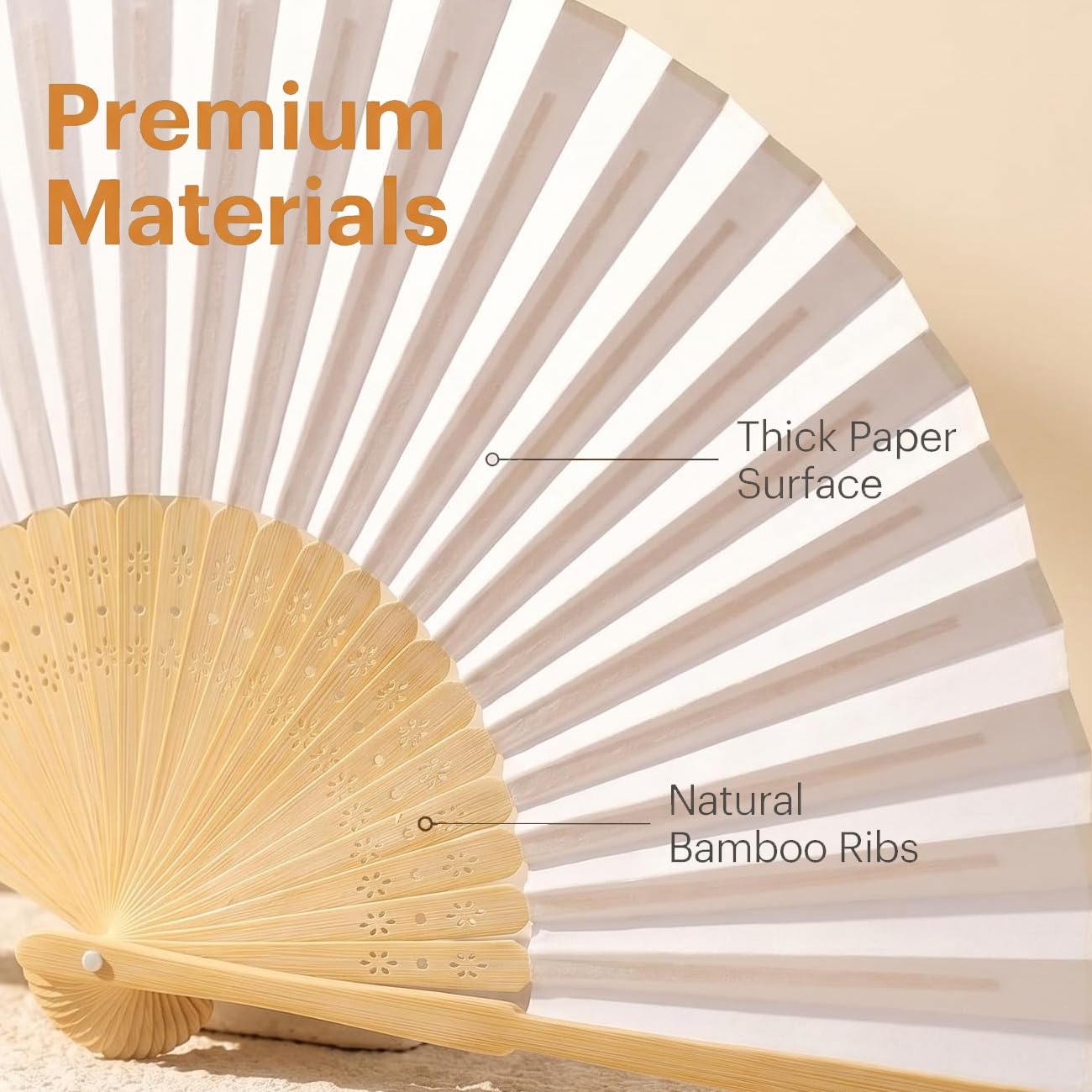 ffscafscn Paper Hand Fans, 8.3 Inch Foldable Handheld Fans for Wedding Favors, Party Decorations, Bridal Shower, Baby Shower, Summer Cooling, (White 50pcs)