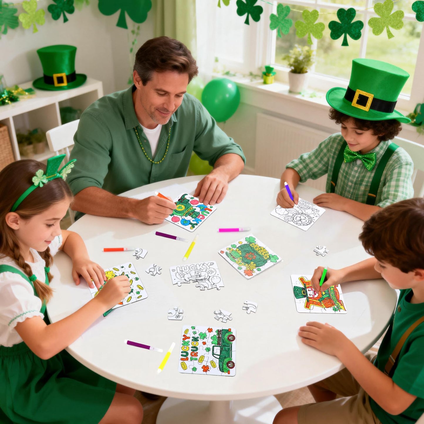 St Patricks Day Crafts for Kids & Adults Bulk, St. Patrick's Day Activities Classroom Gifts, Irish DIY Kits Jigsaw Puzzles with Pot of Gold, Leprechaun Shamrock, March Arts for Party Favors Supplies