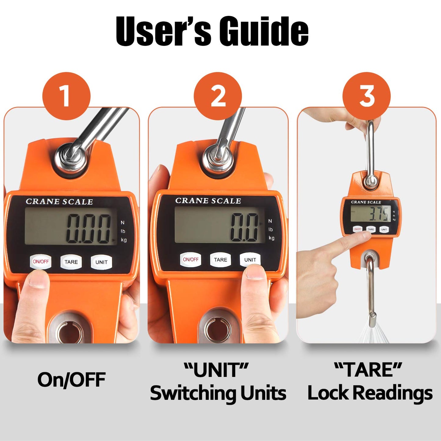 RoMech 660lb Digital Hanging Scale with Cast Aluminum Case, Handheld 300Kg Mini Crane Scale with Hooks for Farm Hunting Fishing Outdoor (Orange)