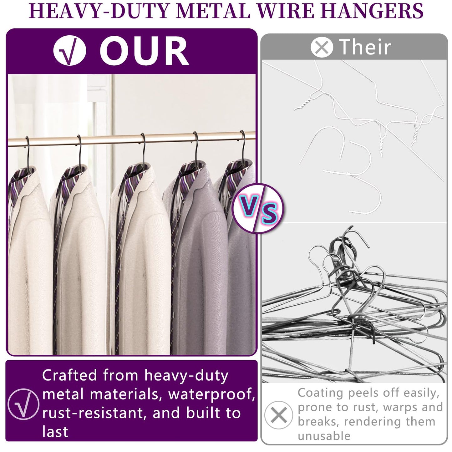 100Pack Metal Wire Hangers+10 Clothes Pins, 16.5" Wire Clothes Hangers for Standard Sized Shirt, Suits, Jackets, Skirts, Ultra Thin Space Saving, Bulk for Home and Commercial