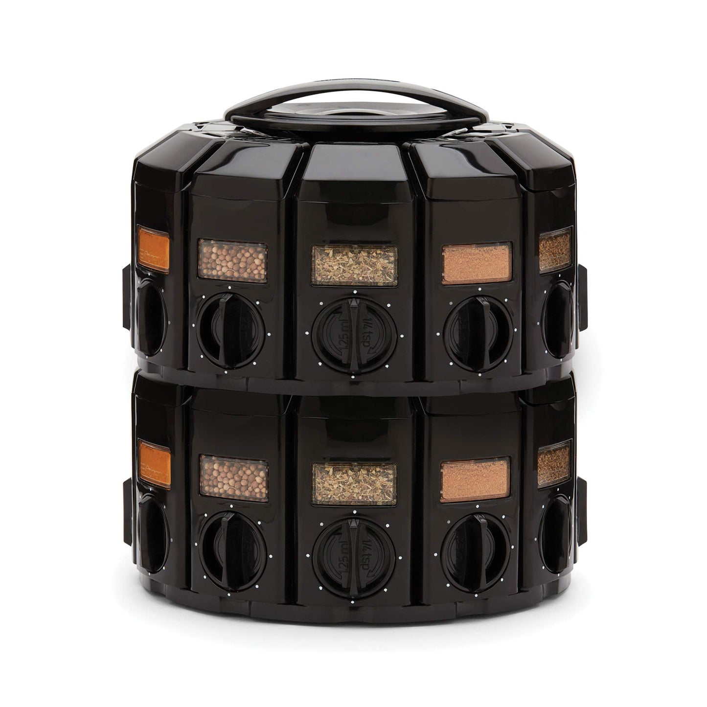 Kitchen Art Spice Rack Select-A-Spice Auto-Measure Carousel 12 Compartments Black 8.75 x 8.75 x 6 inches