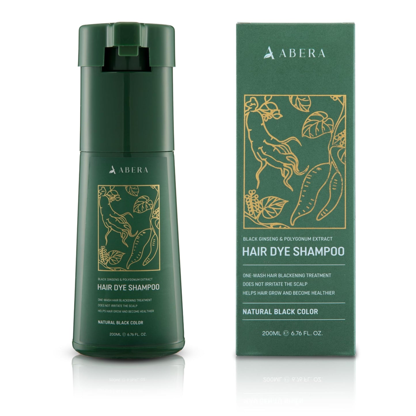ABERA Hair Dye Shampoo, Black Hair Color for Grey Hair Coverage for Women and Men, One-wash Hair Blackening Treatment with Natural Dark Color (6.76 Fl. Oz.)