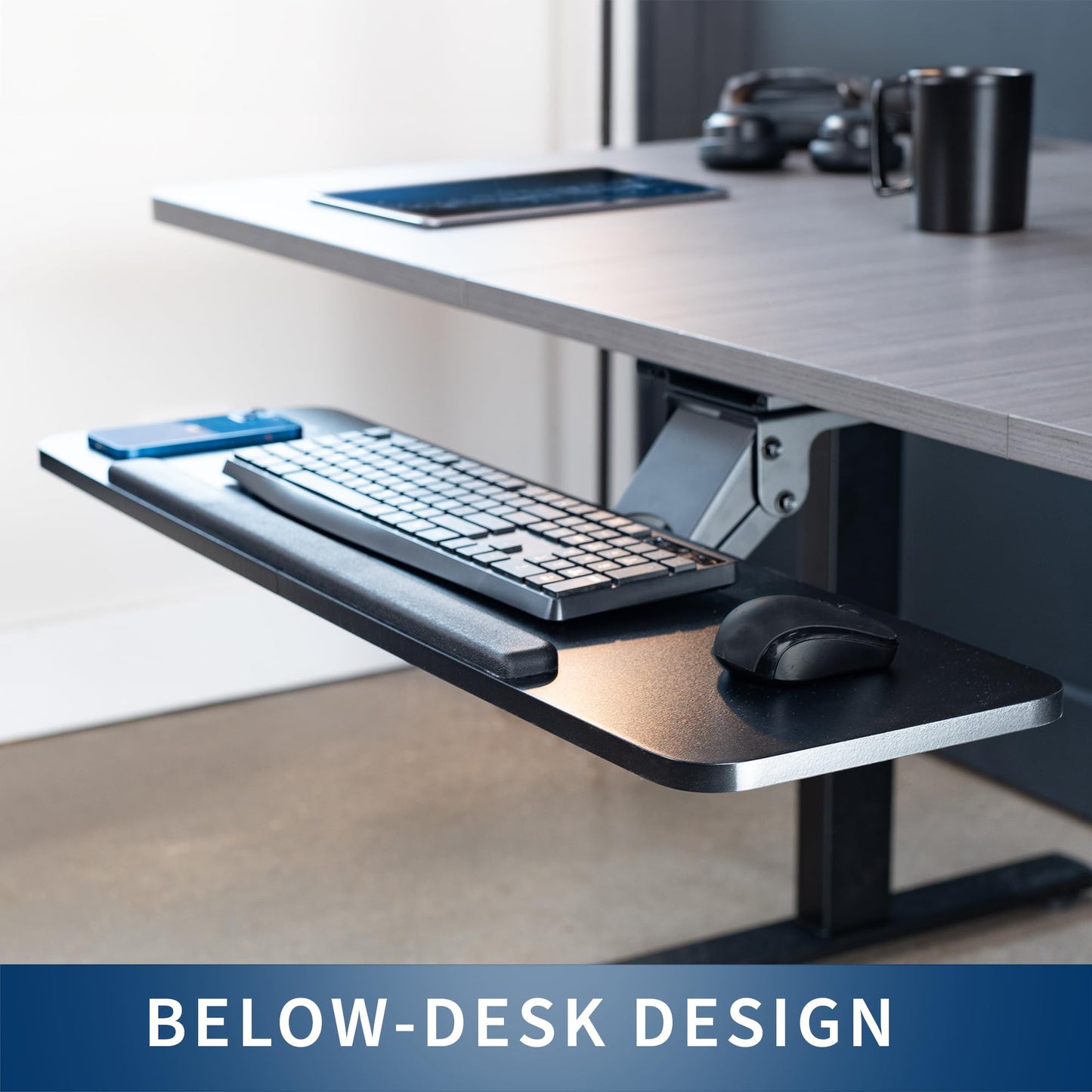 VIVO Adjustable Computer Keyboard and Mouse Platform Tray, 34 x 10 inch Ergonomic Under Table Desk Mount Drawer Underdesk Shelf, Black, MOUNT-KB36B