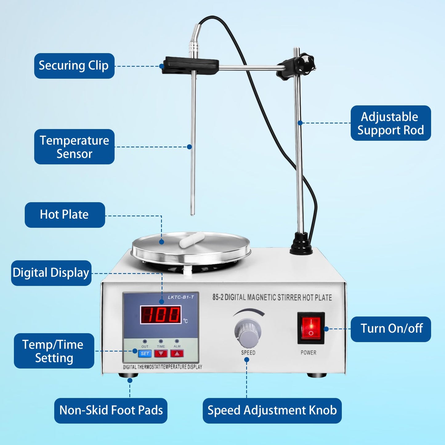 Vevitts 85-2 Magnetic Stirrer Hot Plate w/Stir Bar,LED Digital Display, 0-2600rpm Magnetic Hotplate Stirrer,Heating Power Hot Plate Stirrer for Mixing & Stirring in Lab