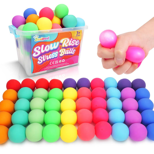 50 Pack Slow Rising Stress Ball, Large Box Stretchy Squishy Ball for Anxiety Relief, Pull Stretch Fidget Toys Bulk for Students, Value Set for Teacher, Offices & Group Therapy