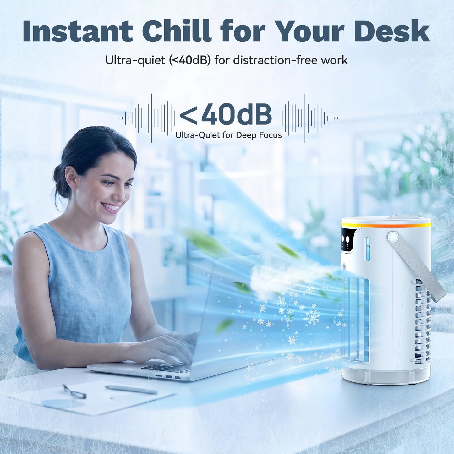 Portable Air Conditioners, AC Fan Mini Evaporative Air Cooler 1200ML with Ice Cooling Mist Personal Air Conditioner Quiet for Bedroom, Home Office Desk, Nightstand