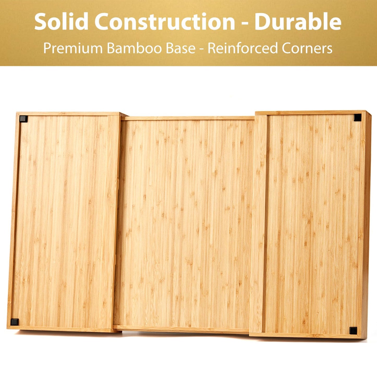 Umilife Extra Large Expandable Kitchen Drawer Organizer for Utensil and Junk, 19" Deep for Big Drawer, 19" to 33" Adjustable Bamboo Wood Drawer Divider, Cutlery Tray, Flatware Holder