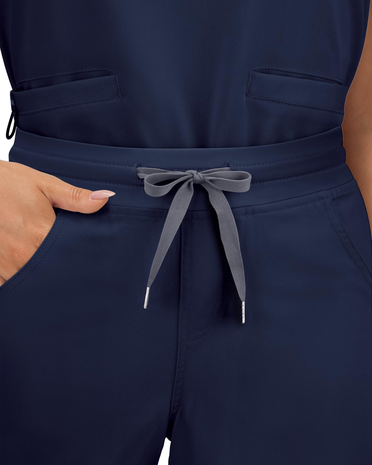 COMENII Scrubs for Women, Mid Rise Straight Leg Cargo Scrubs Pants with Knit Yoga Waistband, Anti-Wrinkle Womens Scrubs Pants-1-R-Navy M