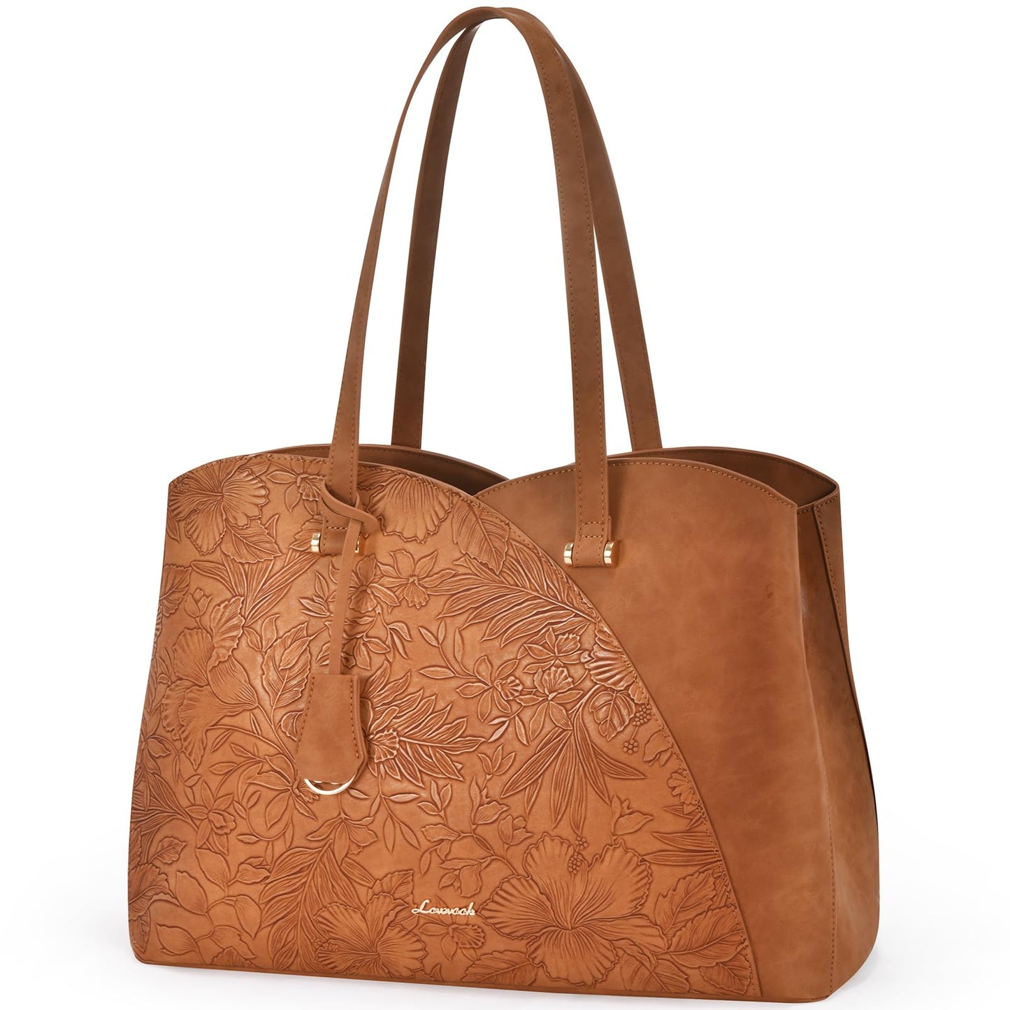 LOVEVOOK Work Tote Bag for Women, Vintage Leather Laptop Bag Teacher Tote Bag, Professional 15.6 Inch Computer Bag, Large Tote Purse Handbag With Laptop Compartment,Brown
