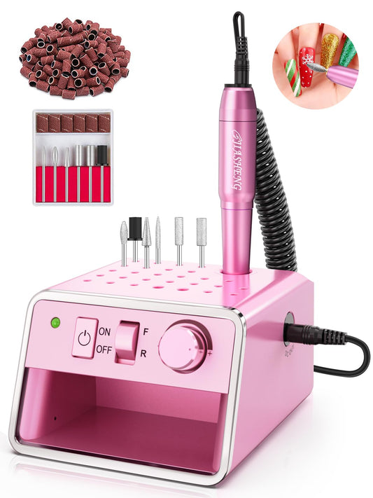20000RPM Electric Nail Drill Portable Nail File Drill Set for Acrylic Gel Nails, Professional Nail Drill Machine for Nail Polish Remover with the Function of Storing Manicure Accessories，Purple