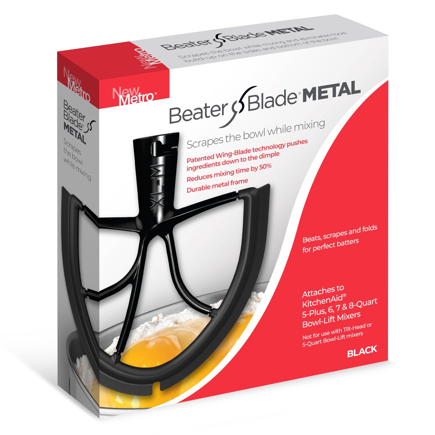 New Metro Design XL-MAX Metal Beater Blade, works with KitchenAid 5+, 6, 7, 8-Quart Stand Mixers, Black