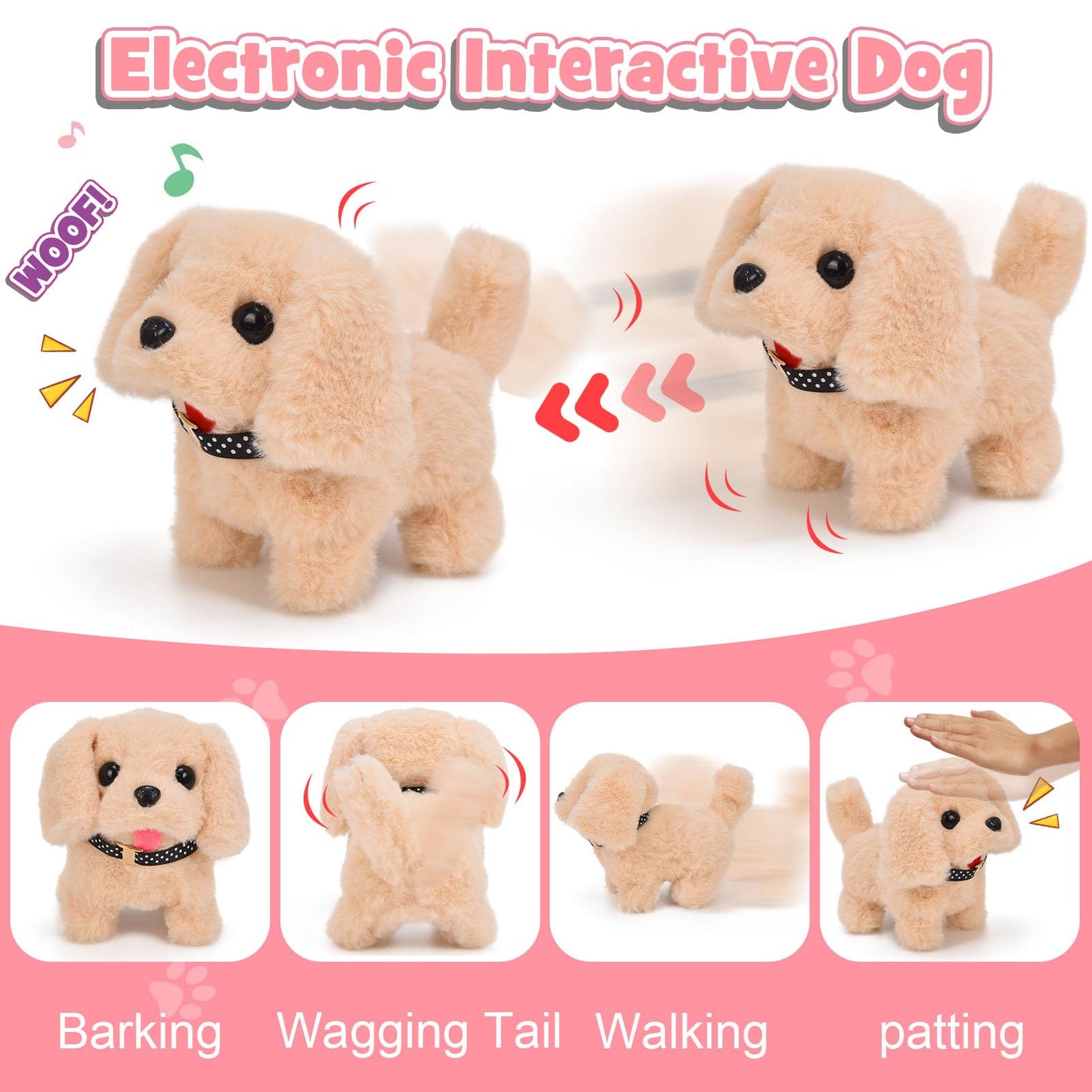 G.C 13Pcs Pretend Play Dog Toys for Kids Girls Toddlers 3 4 5 6, Electronic Interactive Walking Barking Plush Toy Dog Realistic Puppy with Carrier & Accessories Pet Care Playset Gifts for Little Girls