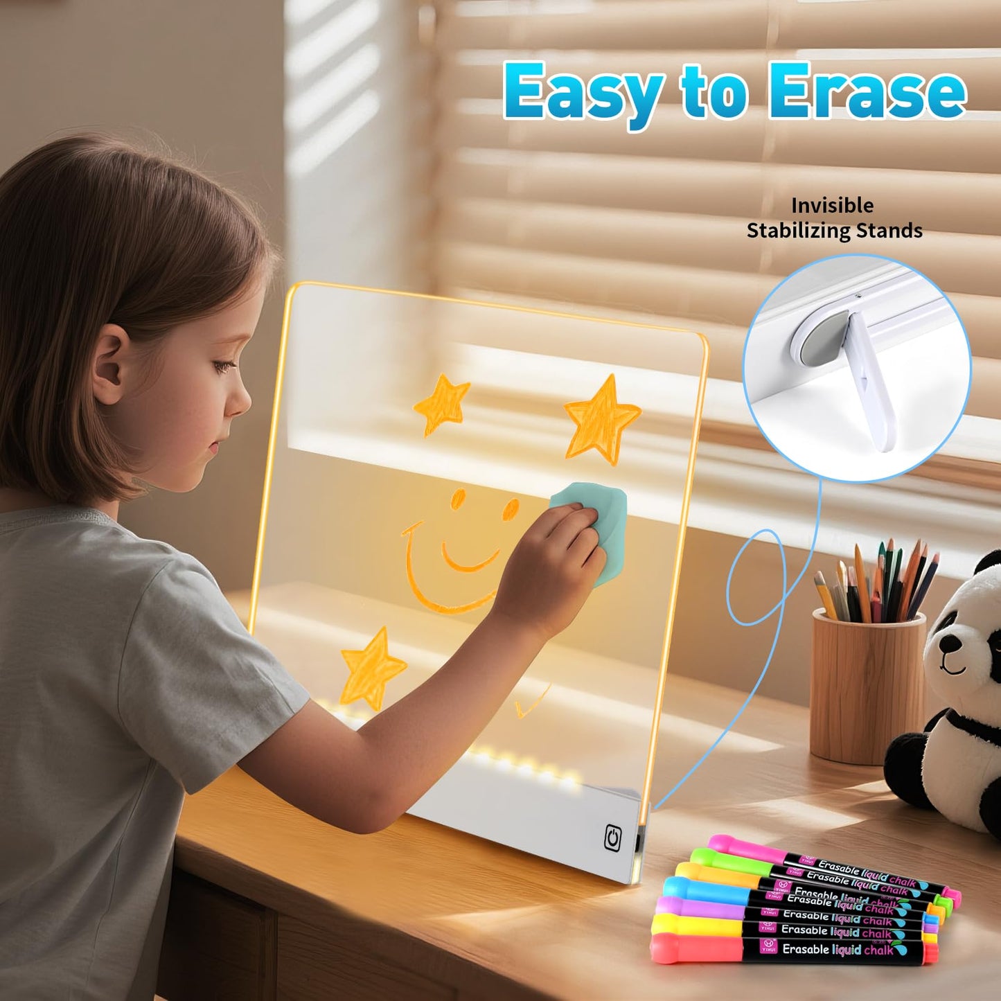 LED Note Board with 7 Colors, Rechargeable Light Up Acrylic Dry Erase Board, Lumi Board Led Drawing Board with Invisible Stand Glow Doodle Board Birthday and Halloween Gifts for Kids(13.8"X10.3")