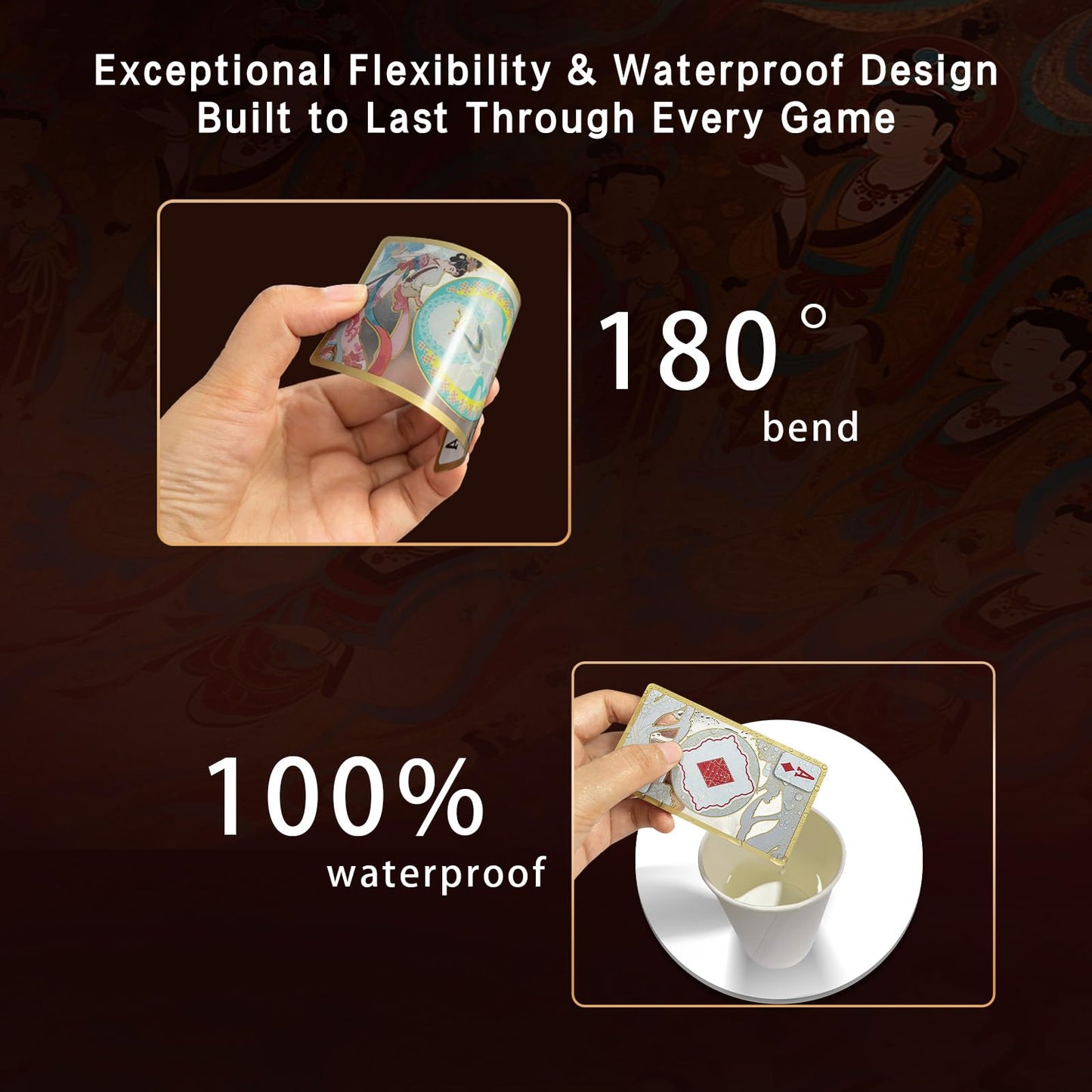 Ben Niu Feitian Oriental-Inspired Waterproof Clear Playing Cards Box – PVC Clear Deck, Shimmering Gold/Silver Edges, Unique Collectible for Game Nights, Pool Parties(Silver)