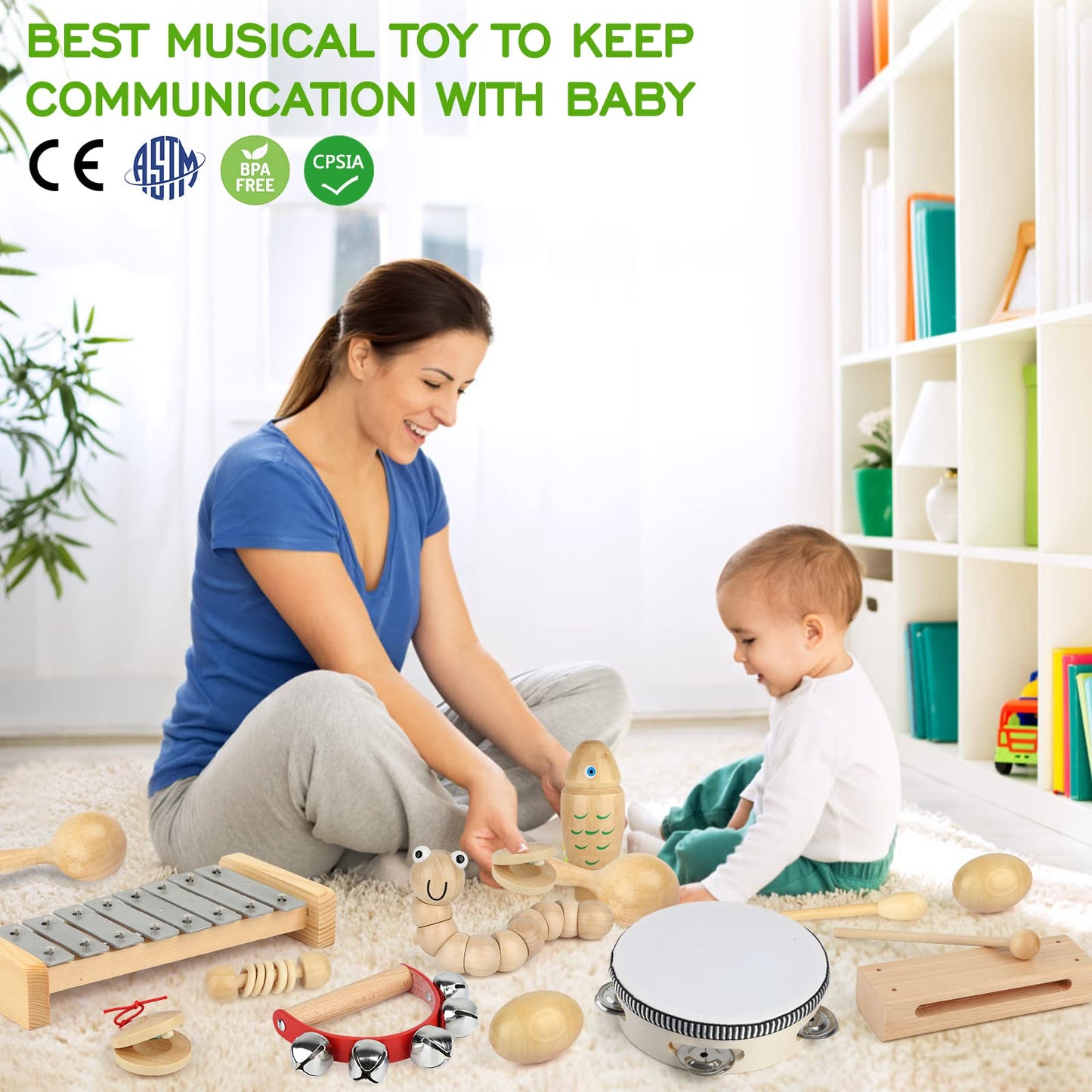 Kids Musical Instruments,100% Natural Wooden Music Percussion Toy Sets, 23 Pcs Tambourine Xylophone Toys for Kids, Girls Boys Preschool Education Early Learning Musical Toys with Bags