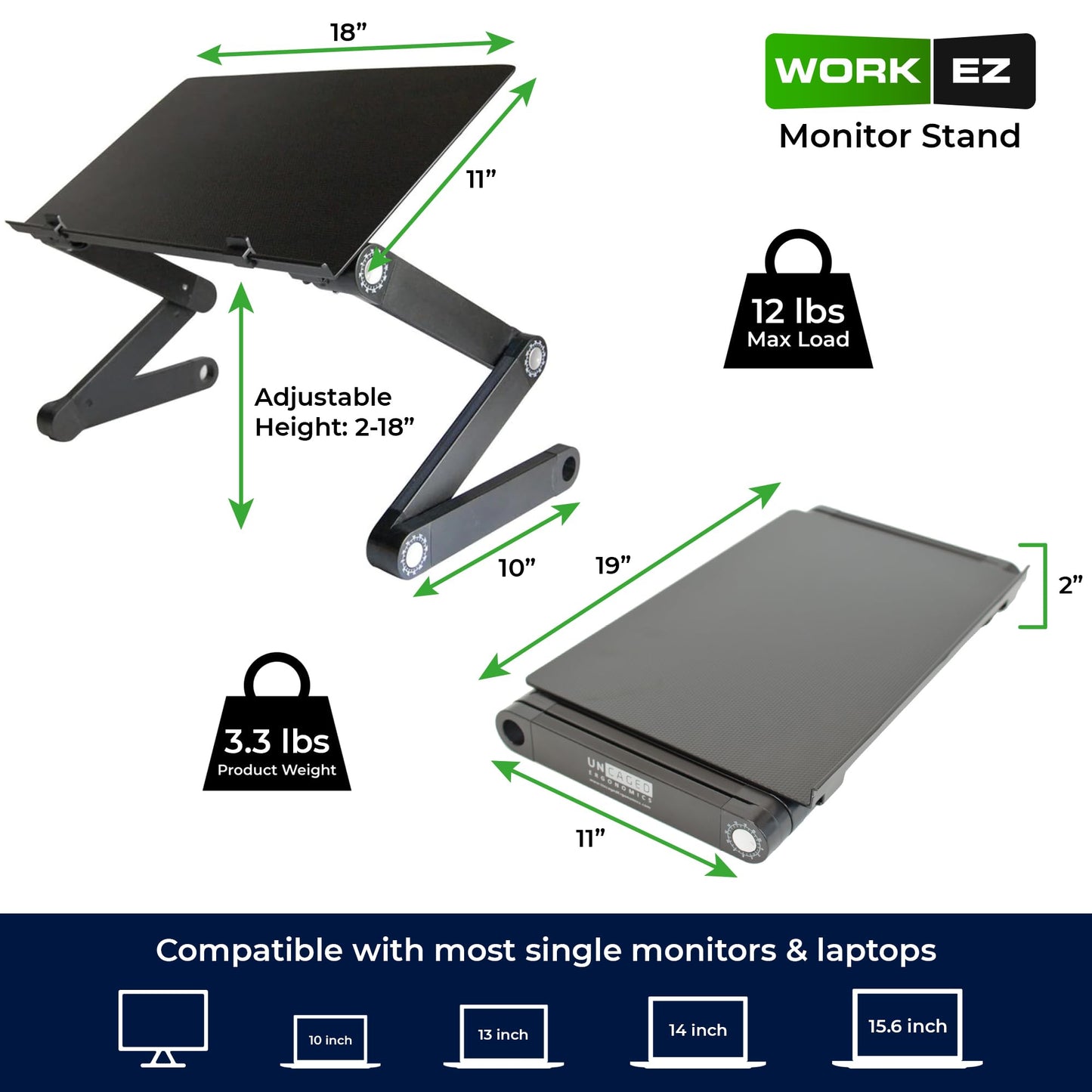 WorkEZ Monitor Stand, Single Mount Height Adjustable Monitor Riser for Desk, Ergonomic Desktop Computer Stand