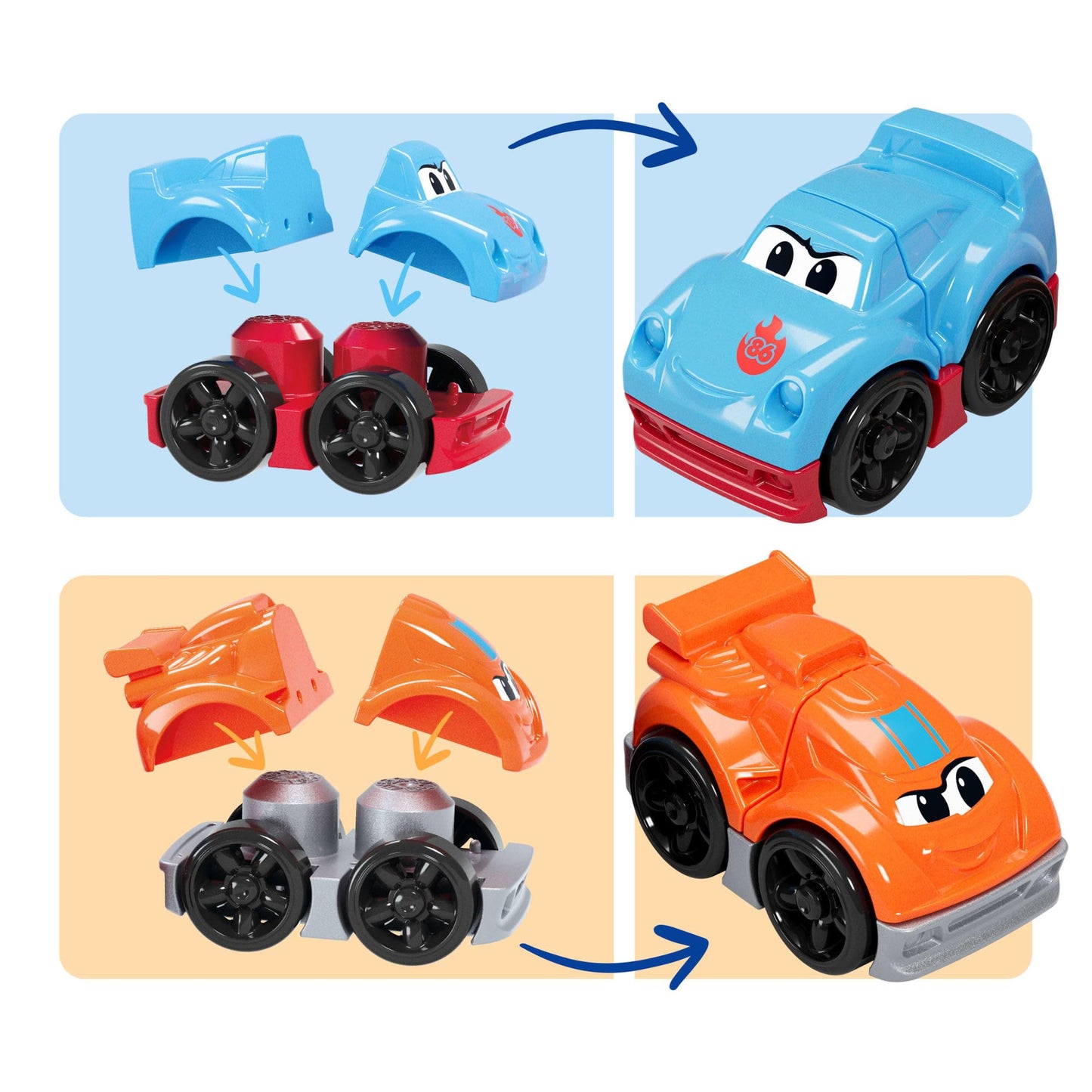 MEGA BLOKS First Builders Toddler Building Blocks Toy Set, Build & Race Rig with 19 Pieces, 2 Race Cars and Storage, Red, Ages 1+ Years