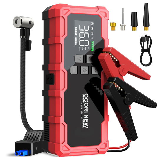 7000A Jump Starter with Air Compressor, 21800mAh 150PSI Portable Car Battery Jump Starter (All Gas/16L Diesel), 12V Supersafe Jump Box Car Battery Booster with Jumper Cables, Lights