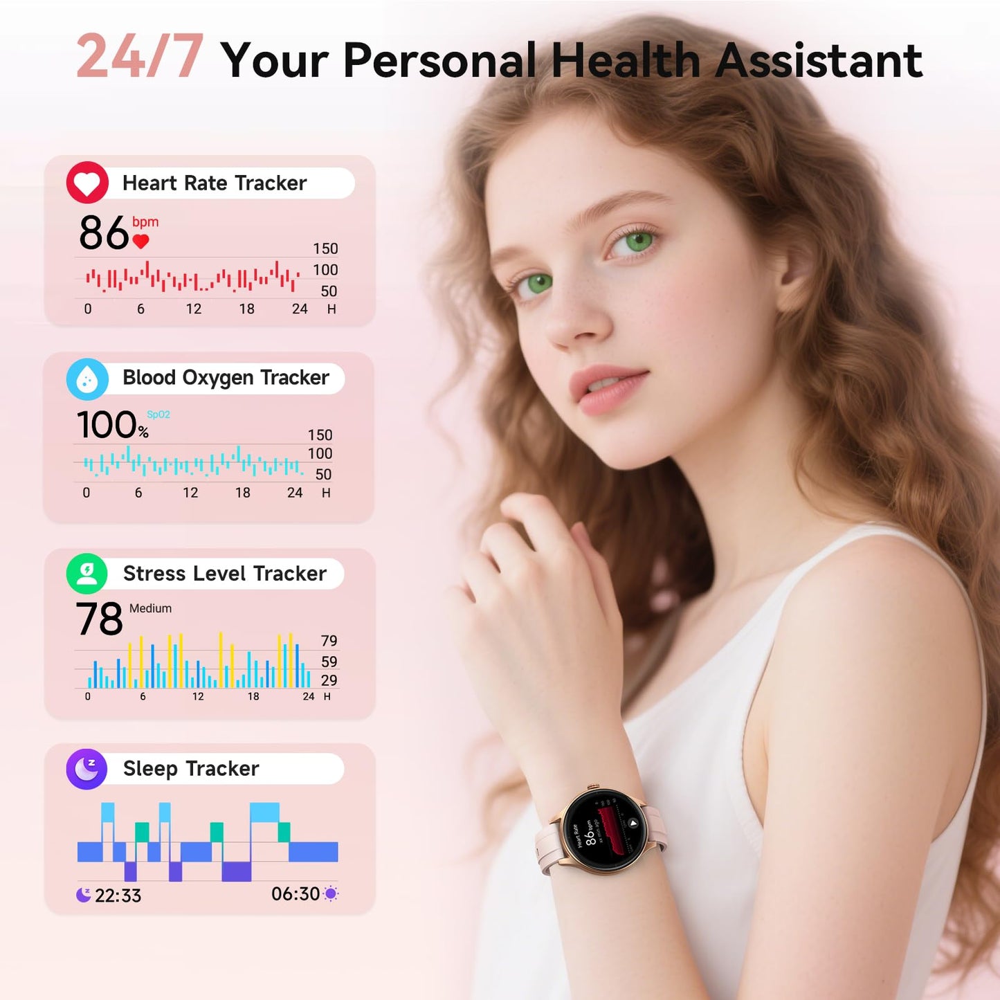 Smart Watches for Women (2 Bands), 1.27" Stylish Fitness Watch for Android iPhone with Bluetooth Calls (Make/Answer), AI Voice Command, Heart Rate/SpO2/Sleep Monitor, 7 Days Battery, IP68 Waterproof