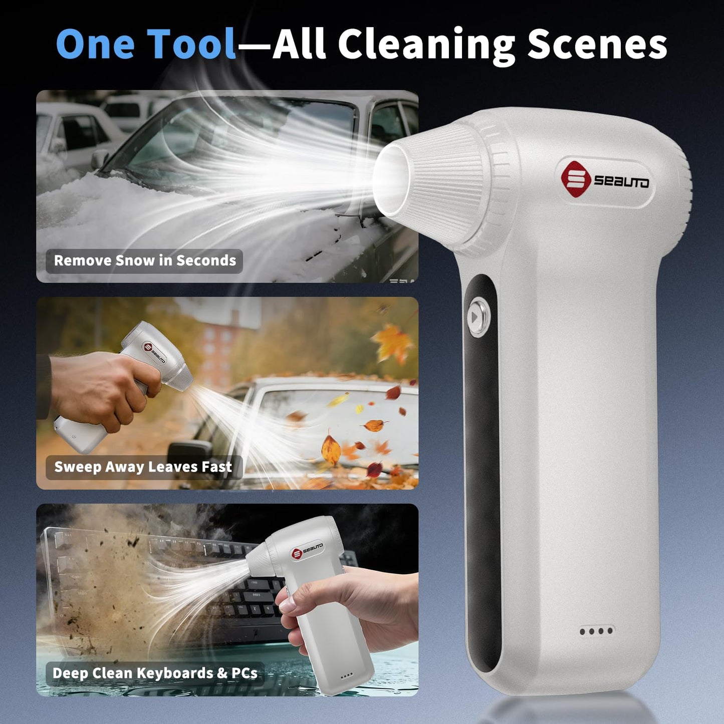 Electric Air Duster 200000RPM Brushless Motor, Cordless Compressed Air Blower with 4 Nozzles & 2 Brushes, 85m/s Powerful Rechargeable Cleaner for PC, Car, Keyboard & Electronics (Frost Silver)