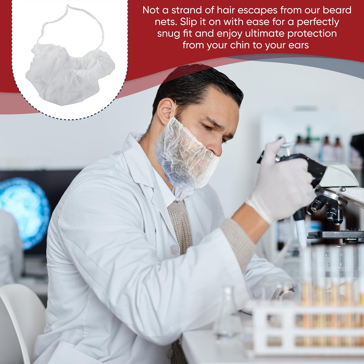 Medical Nation Case of 1000 Disposable Beard Nets for Men - Full Coverage Beard Covers, Breathable Beard Guards Food Service, Cooking, Cleaning, Construction & More | 1000 Pack, White 18" Beard Net