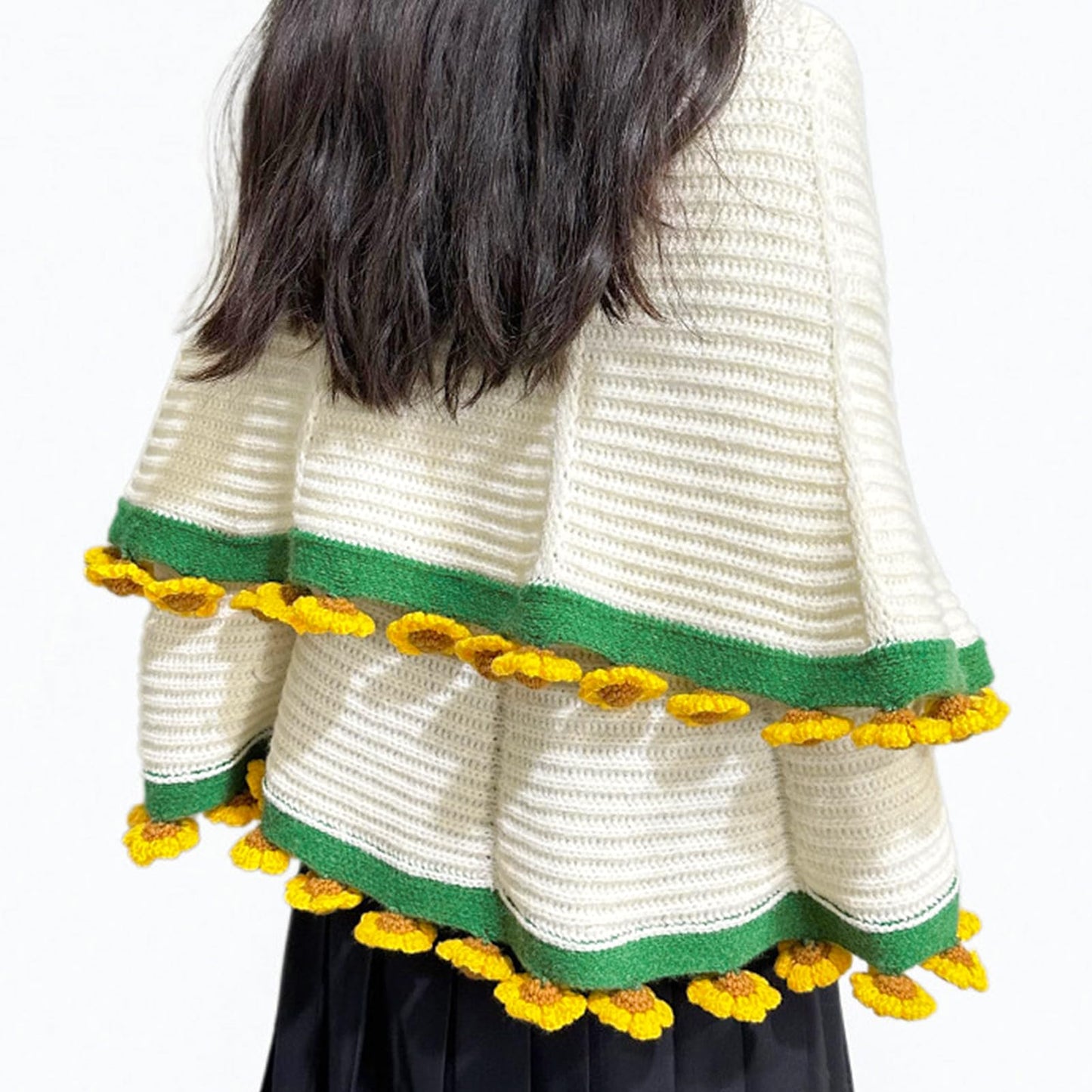 EIGHTOWN 43'' Crochet Sunflowers Rose Bouquet Blanket Finished - Handmade Knitted Throw Blanket - Home Décor Ideal Gift for Mom - Mother's Day Birthday Valentine's Day (Sunflower)