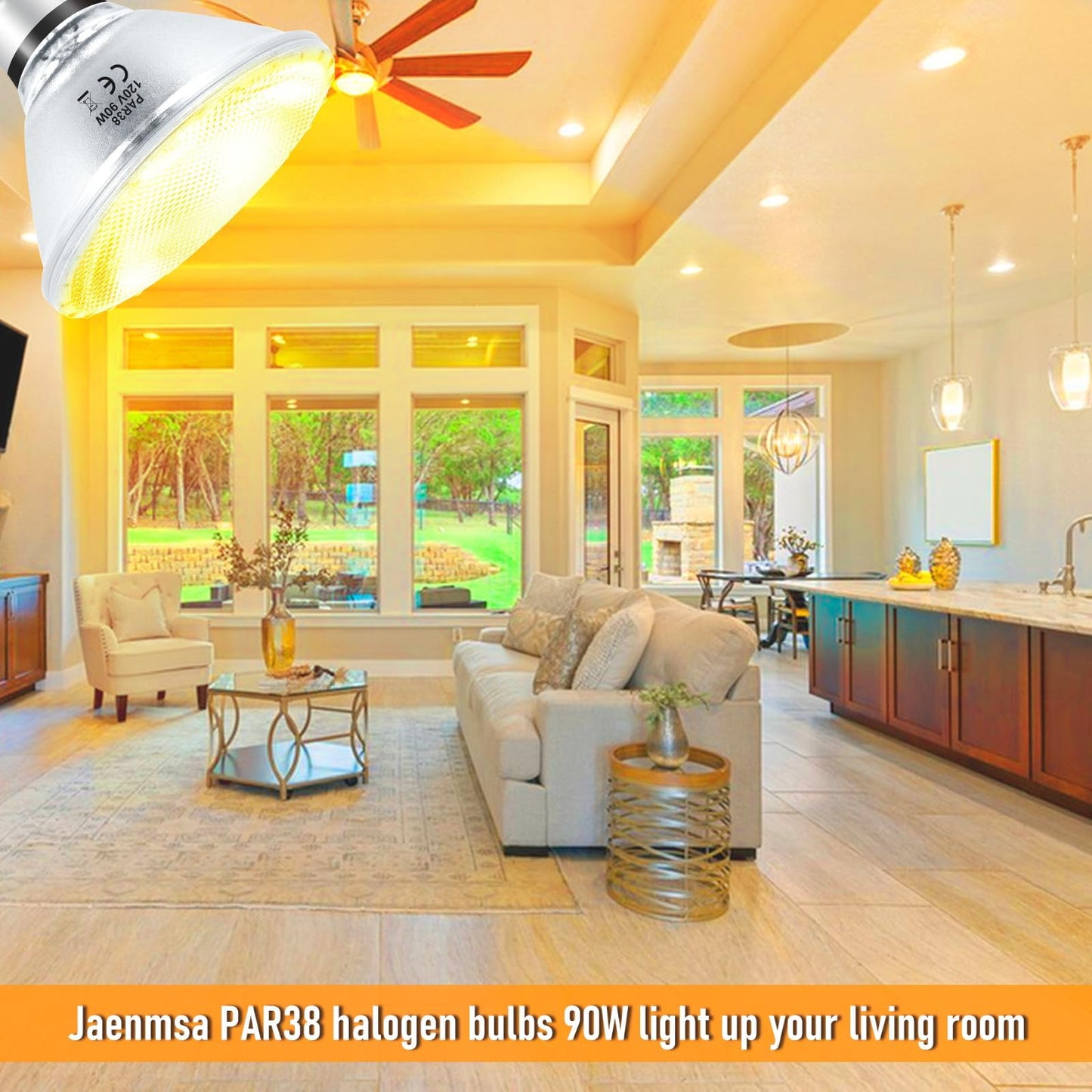 Jaenmsa PAR38 Halogen Flood Light Bulbs 90W 120V, 4Pcs Halogen PAR38 90W Light Bulbs Dimmable with E26 Base, 2700K Warm White, 4050 Lumens for Indoor and Outdoor