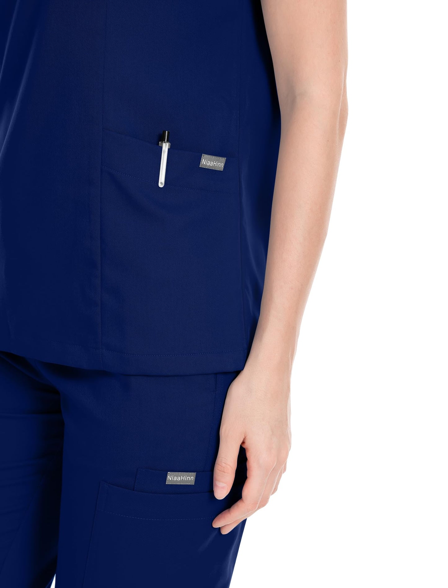 niaahinn Scrub for Women Set - Modern V-neck Scrub Top & Jogger Pants with Drawstring, Anti Wrinkle, Yoga Waistband (Navy Blue,S)