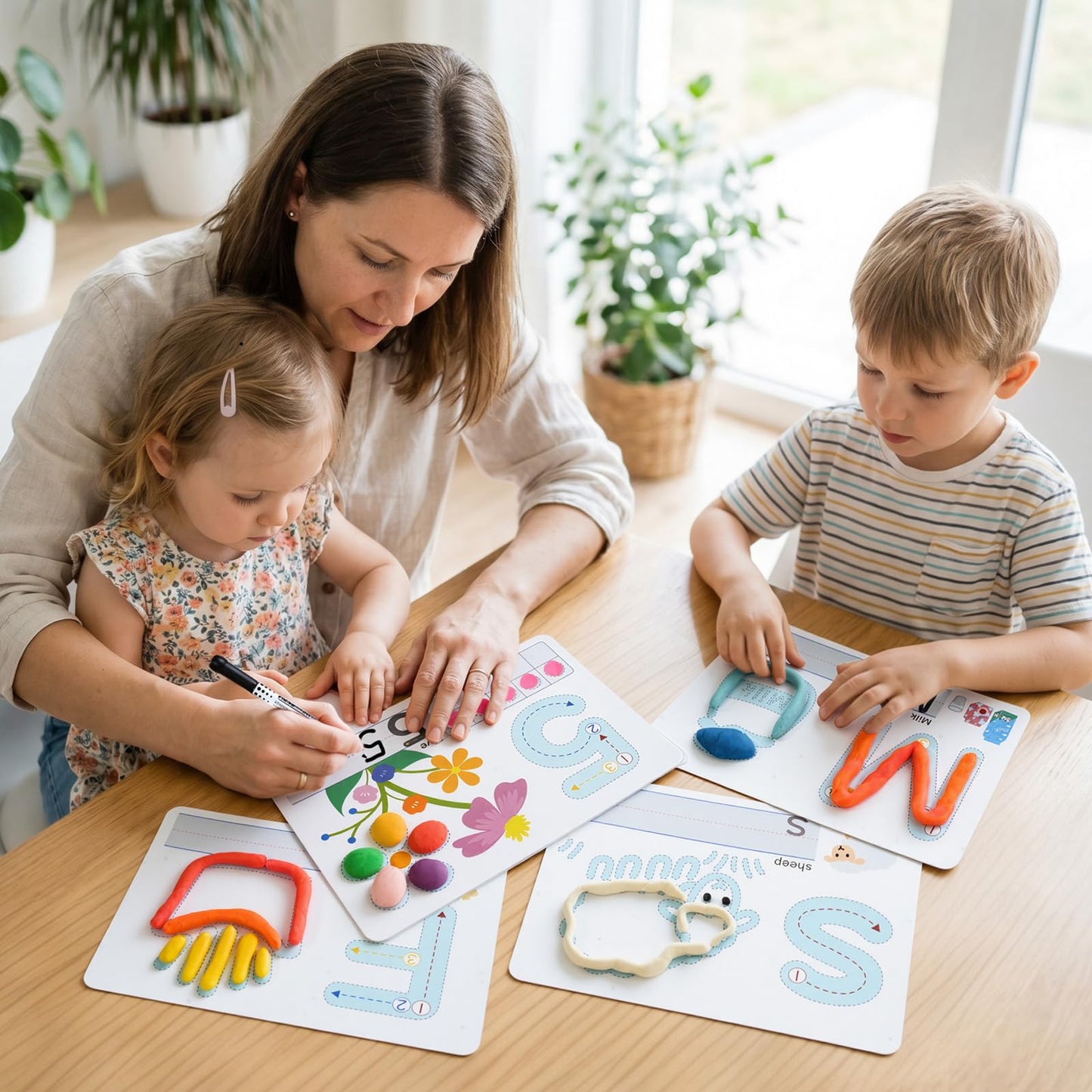 Crelloci Alphabet & Number Color Dough Mats for Kids 3+ – Double-Sided ABC Cards with Shapes, Write & Wipe Learning Set, Reusable Educational Preschool Toy with Marker