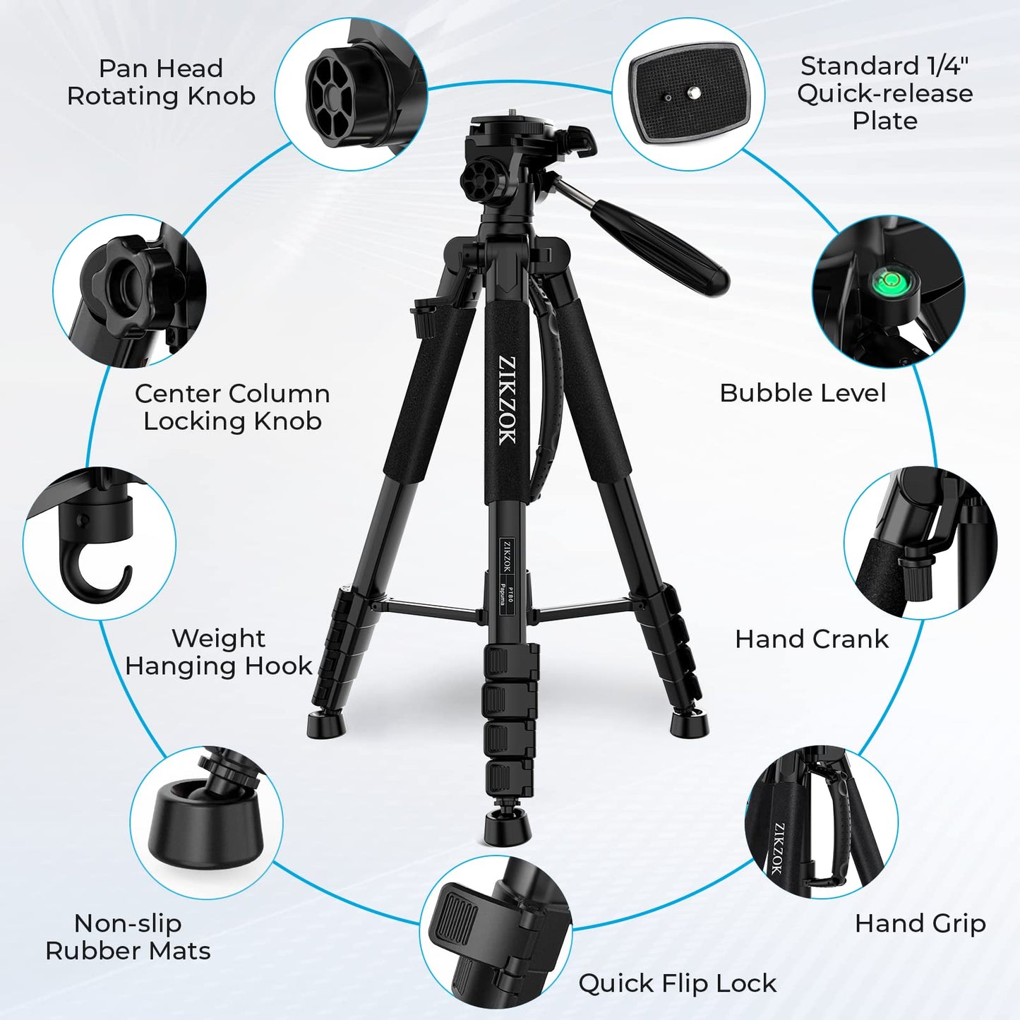 75" Camera Tripod for Cell Phone, Travel Tripod for Camera with Wireless Remote, Heavy Duty Camera Stand Tripod for DSLR/SLR/DV/GoPro (Black)