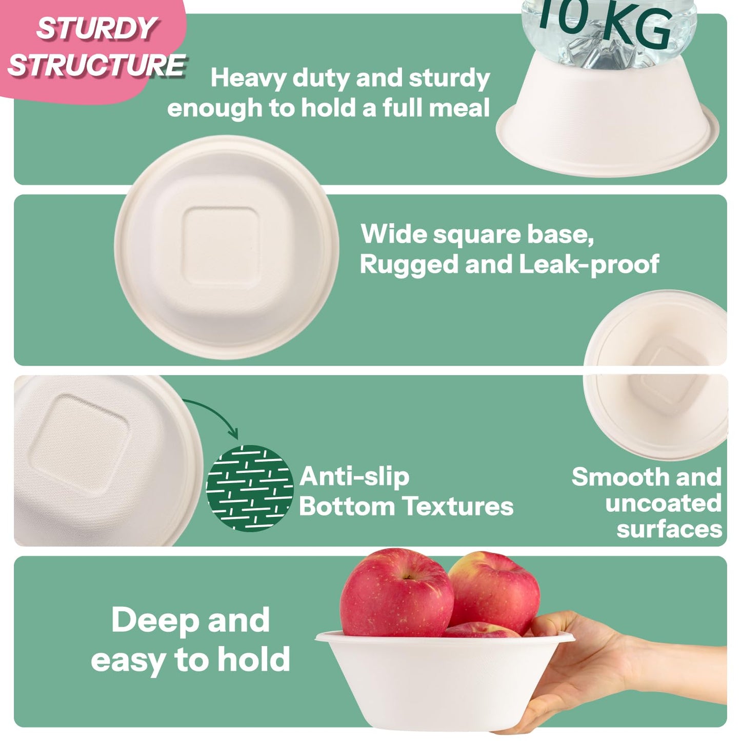 Homestockplus Large Disposable Bowls 48 Oz Heavy Duty Compostable Paper Bowls [100 Pack], Extra Large Catering Bowls for Restaurants, Salad, Buffet, Eco-Friendly Microwave Safe (White)