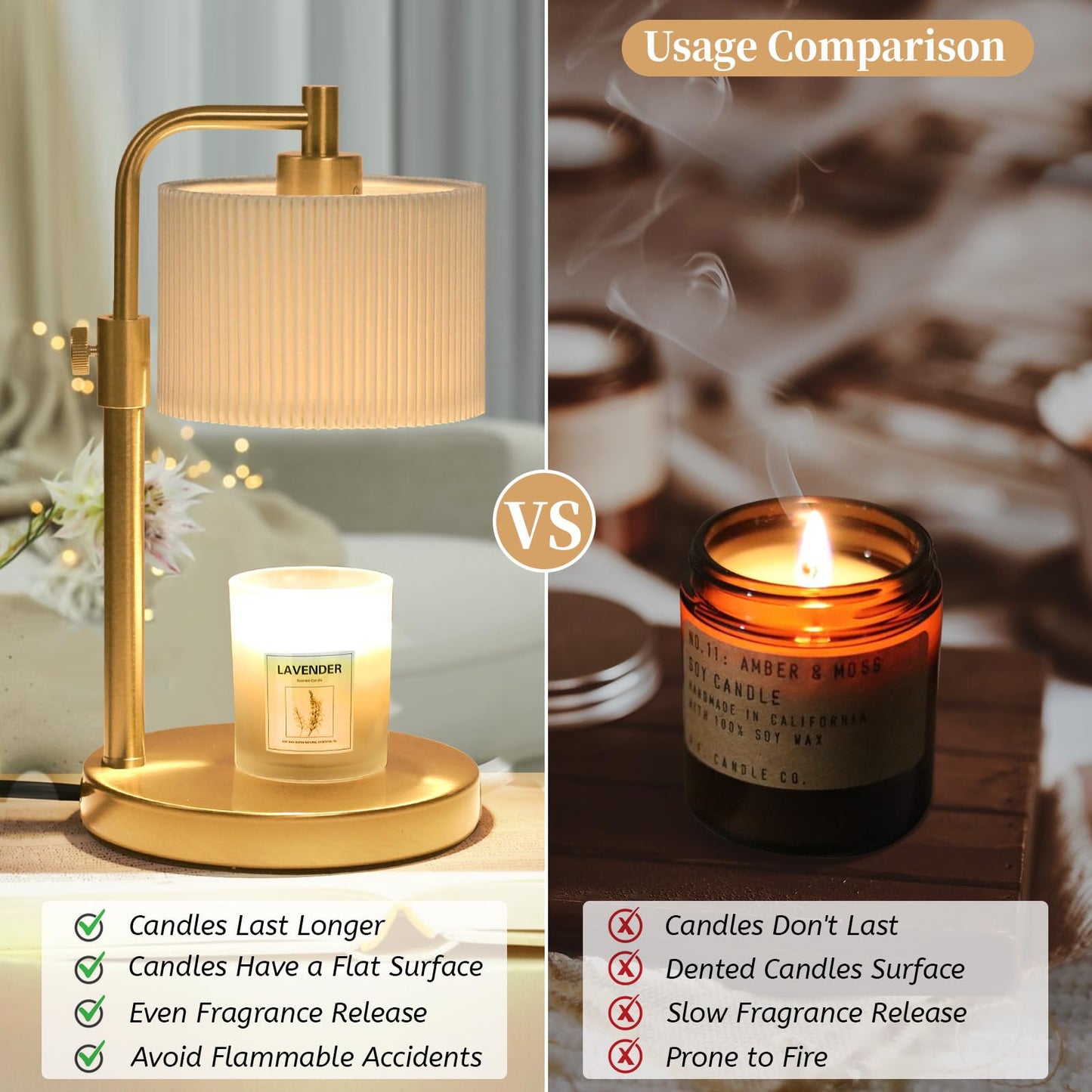 NITOWOLF Candle Warmer Lamp, Candle Lamp Warmer with Timer Adjustable Height Wax Warmer Lamp for Jar Candles, Birthday Gifts for Women Mothers Day Gifts (Gold)