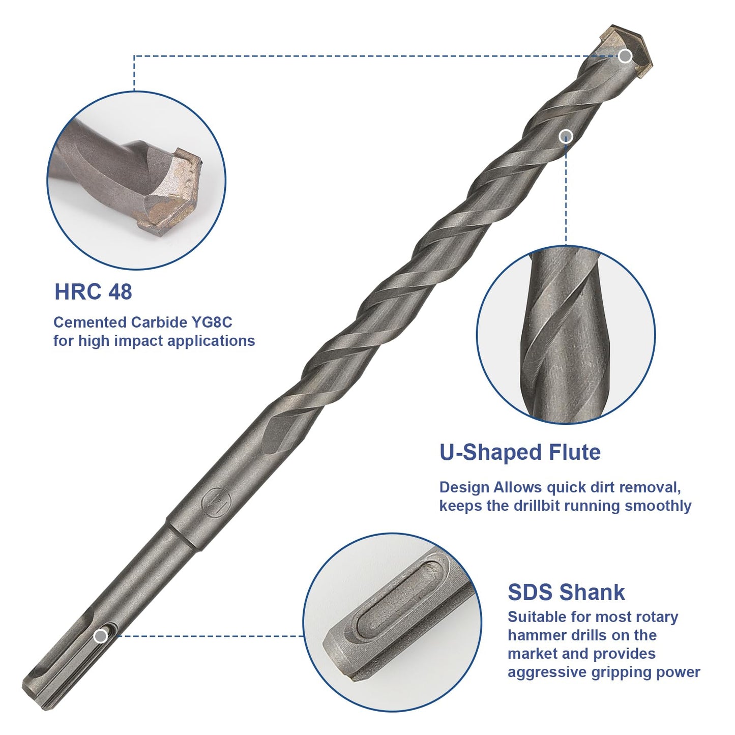 COMOWARE Rotary Hammer Drill Bits Set & Chisels- SDS Plus Concrete Masonry Hole Tool 17pcs with Storage Case