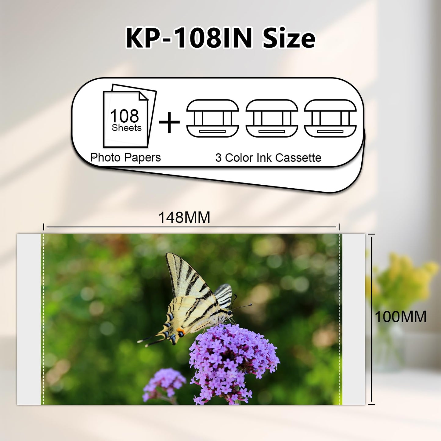 GREENCYCLE Compatible with Canon Selphy CP1500 CP1300 Ink and Paper KP-108IN 3 Color Ink Cartridges and 108 Sheets 4 x 6 Photo Paper Glossy for Canon Selphy CP1300 CP1200 CP1000 CP900 Photo Printers