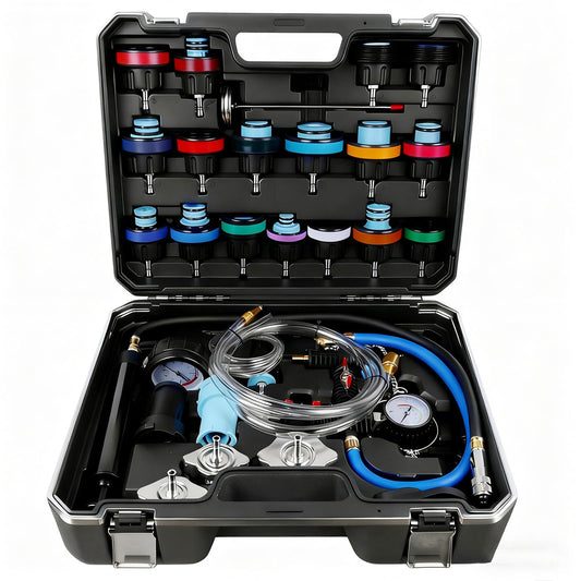 CXPRO 28pcs Universal Radiator Pressure Tester Kit, Tester Pneumatic Vacuum Cooling System Purge Refill Leak/Refiller Set, Universal Automotive Domestic/Import Vehicles, Motorcycle