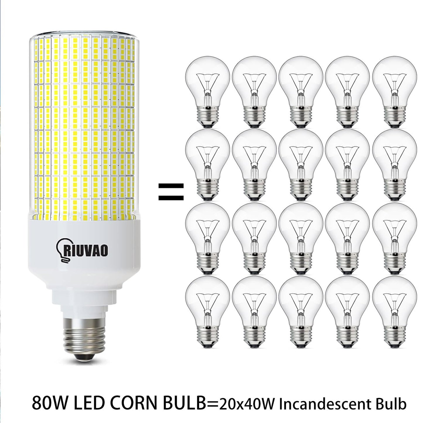 RIUVAO Led Corn Light Bulb 2 Pack, 800W Equivalent 5000K Daylight 12000Lm Super Bright E26/E39 Base 8W Led Bulbs, Replace Metal Halide HID CFL Bulb for Outdoor Indoor Area