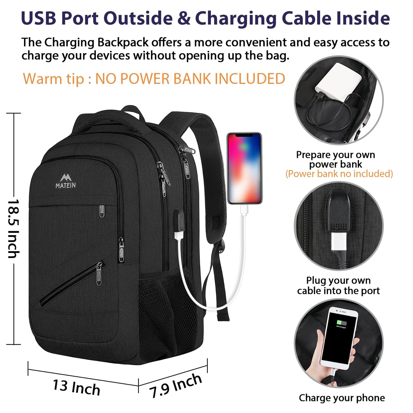 MATEIN School Laptop Backpack, Large TSA Friendly College Computer Bookbag with Laptop Compartment Fits 17 Inch Notebook, Water Resistant Business Work Travel Bag, Graduation Gifts for Men Women