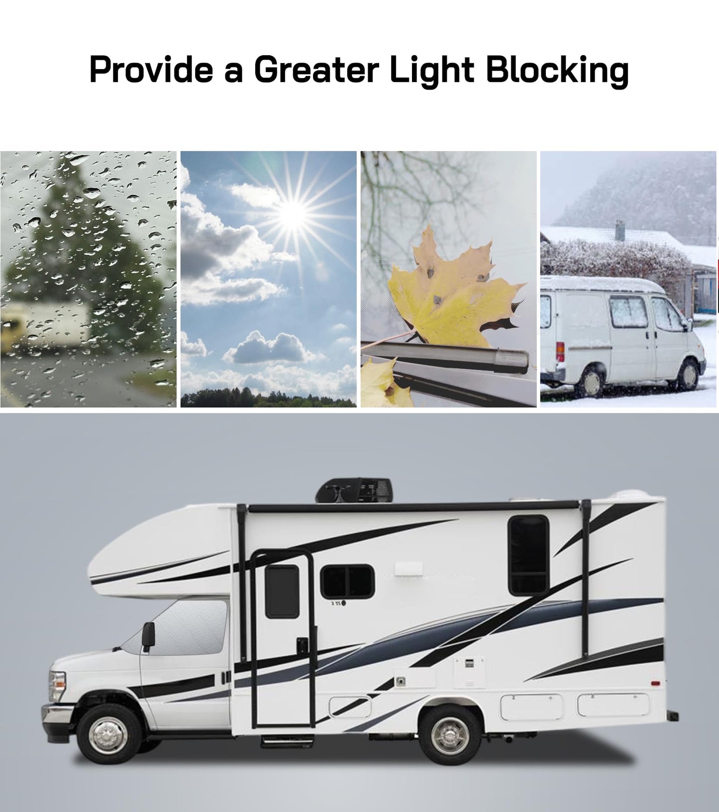 VANNCAMP Oxford Windshield Cover for Chevy Express/GMC Savana Van 2001-2026, Thick Class C Motorhome Front Window Cover, for Ice & Snow, Silver with Mirror Cutouts