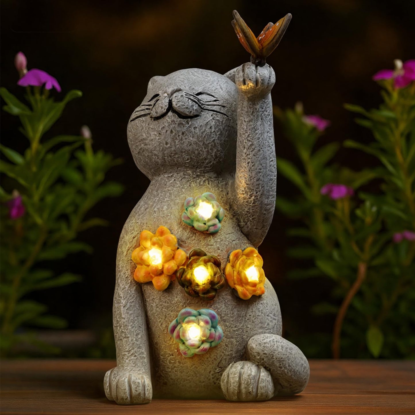 Riakrum Hide a Key Outside Cat Figurine Key Hiders Outside Garden Cat Statues Resin with Solar Light Decorations for Yard Outdoor, Housewarming Birthday Gift for Women