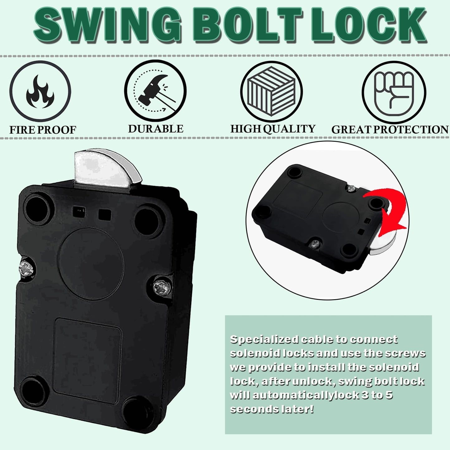 Electronic Safe Lock Gun Safe Lock Replacement with Swing Bolt Lock, Chrome Digital Keypad High Security Fireproof Safe Box